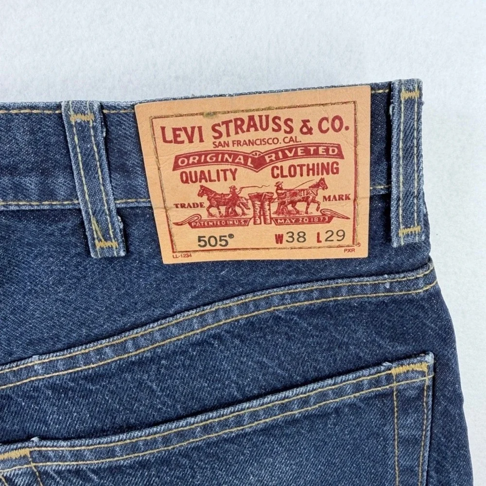 Levi's 505 Regular Fit Jeans Men's 38x29 Dark Wash Straight Leg Starched Denim